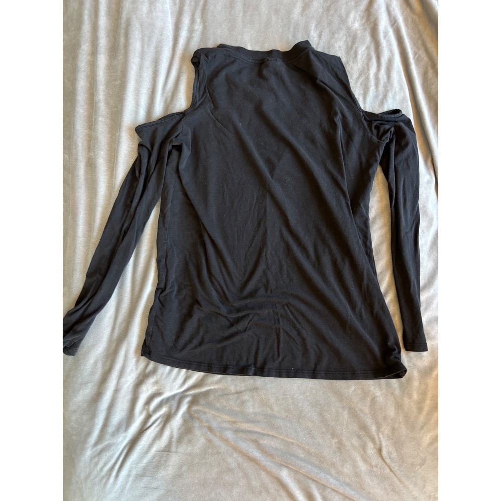 Topshop Womens Black Cold Shoulder Long Sleeve Crew Neck Jersey Top‎ Size US 4